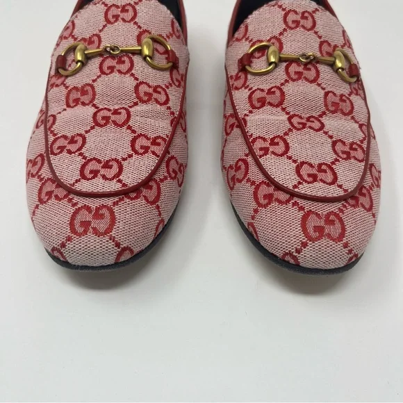 GUCCI JORDAAN CANVAS GG MONOGRAM HORSEBIT LOAFERS IN RED SIZE 37 - Picture 11 of 15